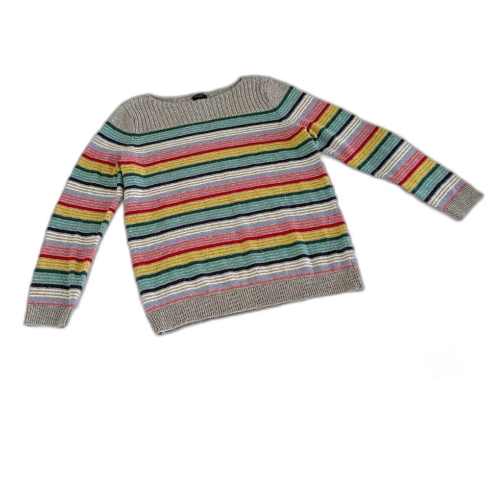 Talbots Women's MP Petites Rainbow Stripe Sweater Gray Boatneck Cashmere Blend